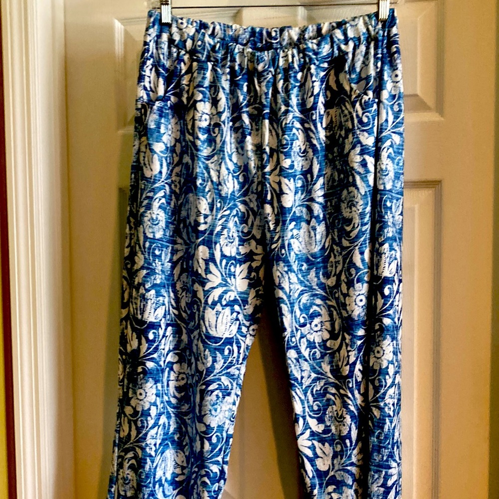 Womens Stretch Waist Blue and white 3XL soft two pocket casual pants New